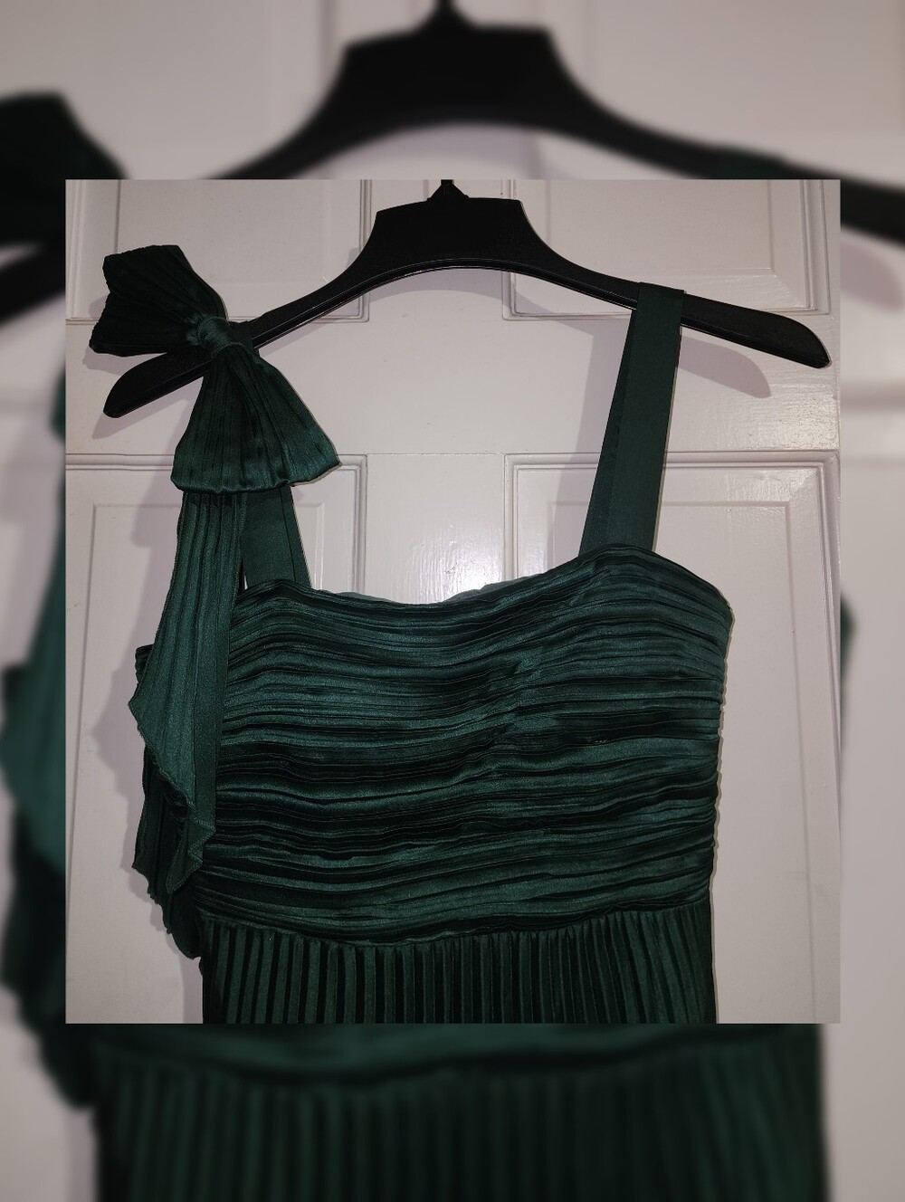 Lulus Gorgeous Purpose Emerald Satin Pleated Sleeveless Bow Maxi Dress S - Picture 4 of 13